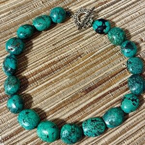 Chrysocolla Gemstone oval necklace sterling silver clasp.